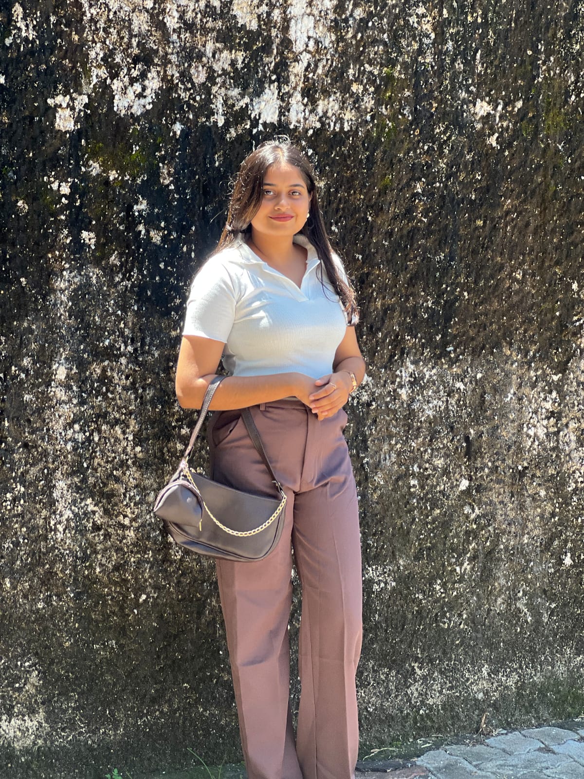 White Ribbed Polo Top