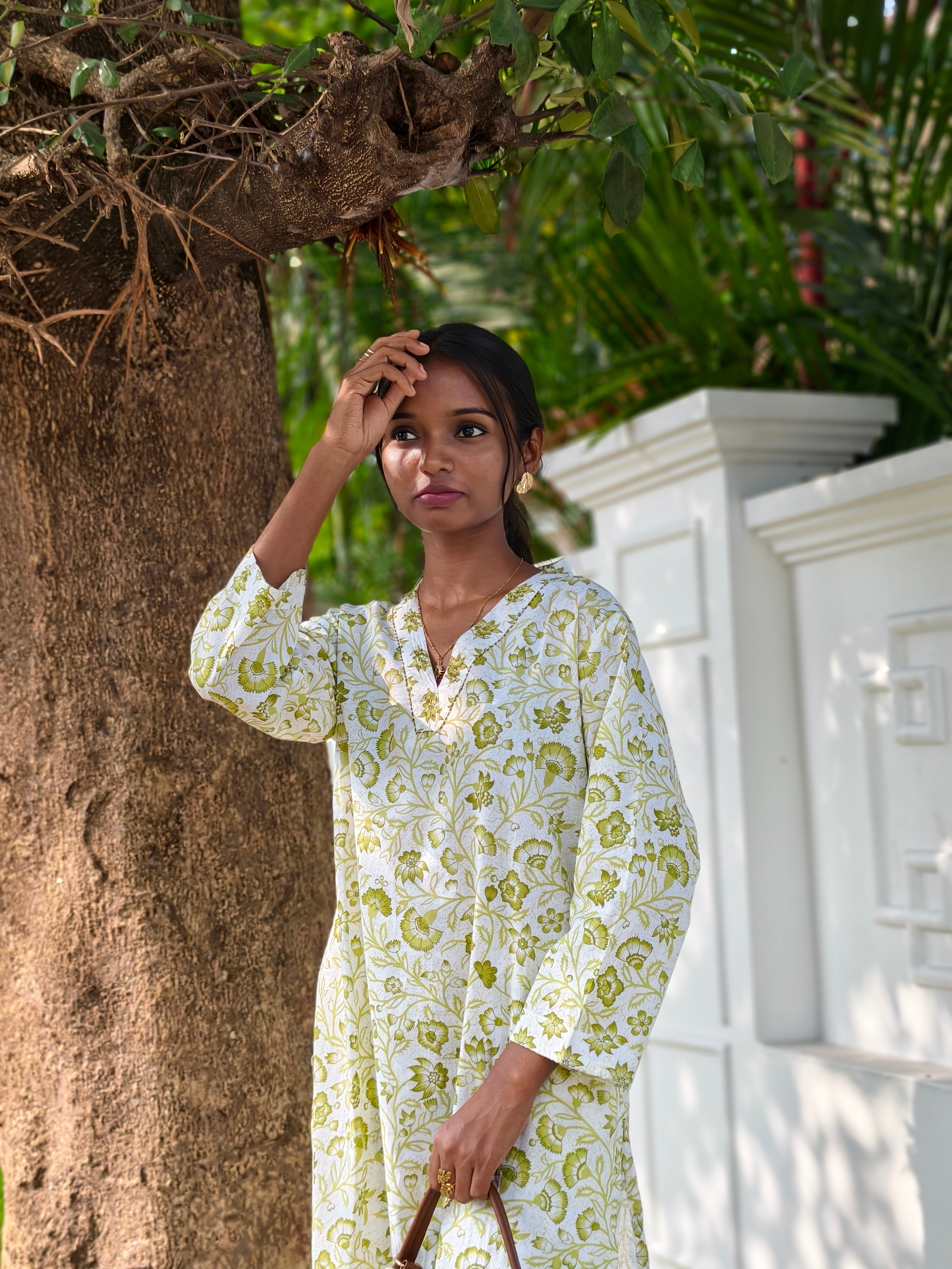 Off white cord-set with sage green print