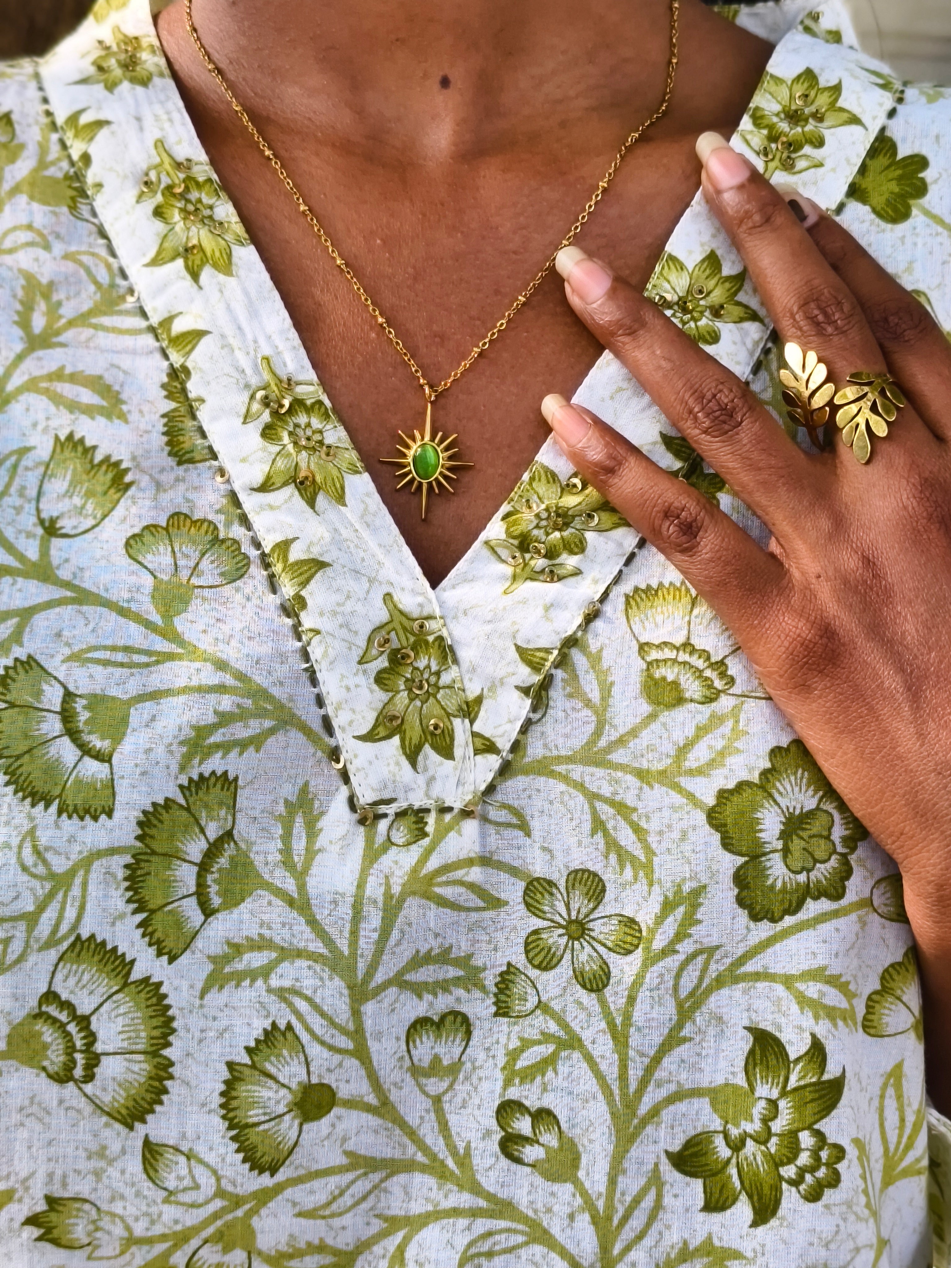 Off white cord-set with sage green print