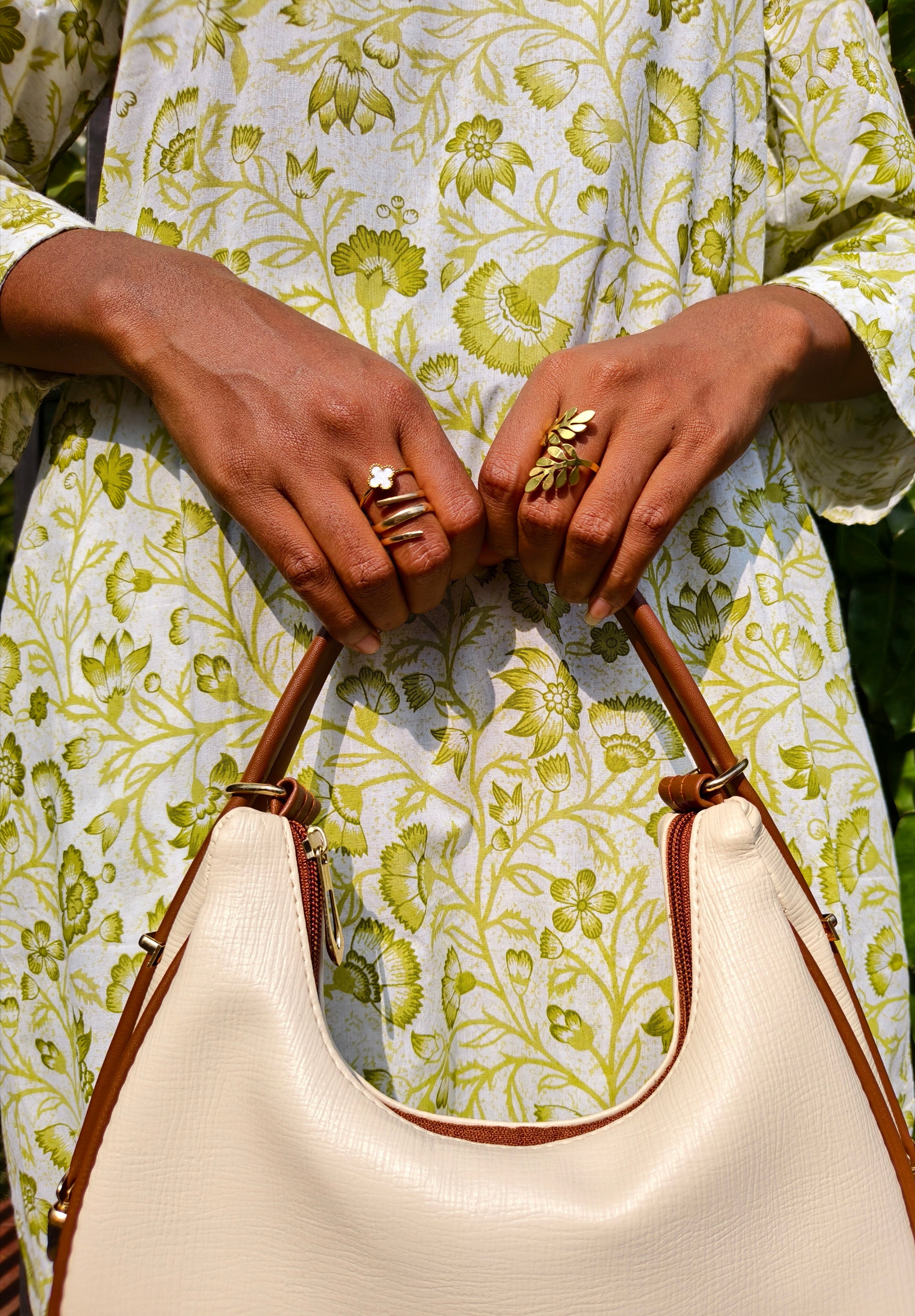 Off white cord-set with sage green print