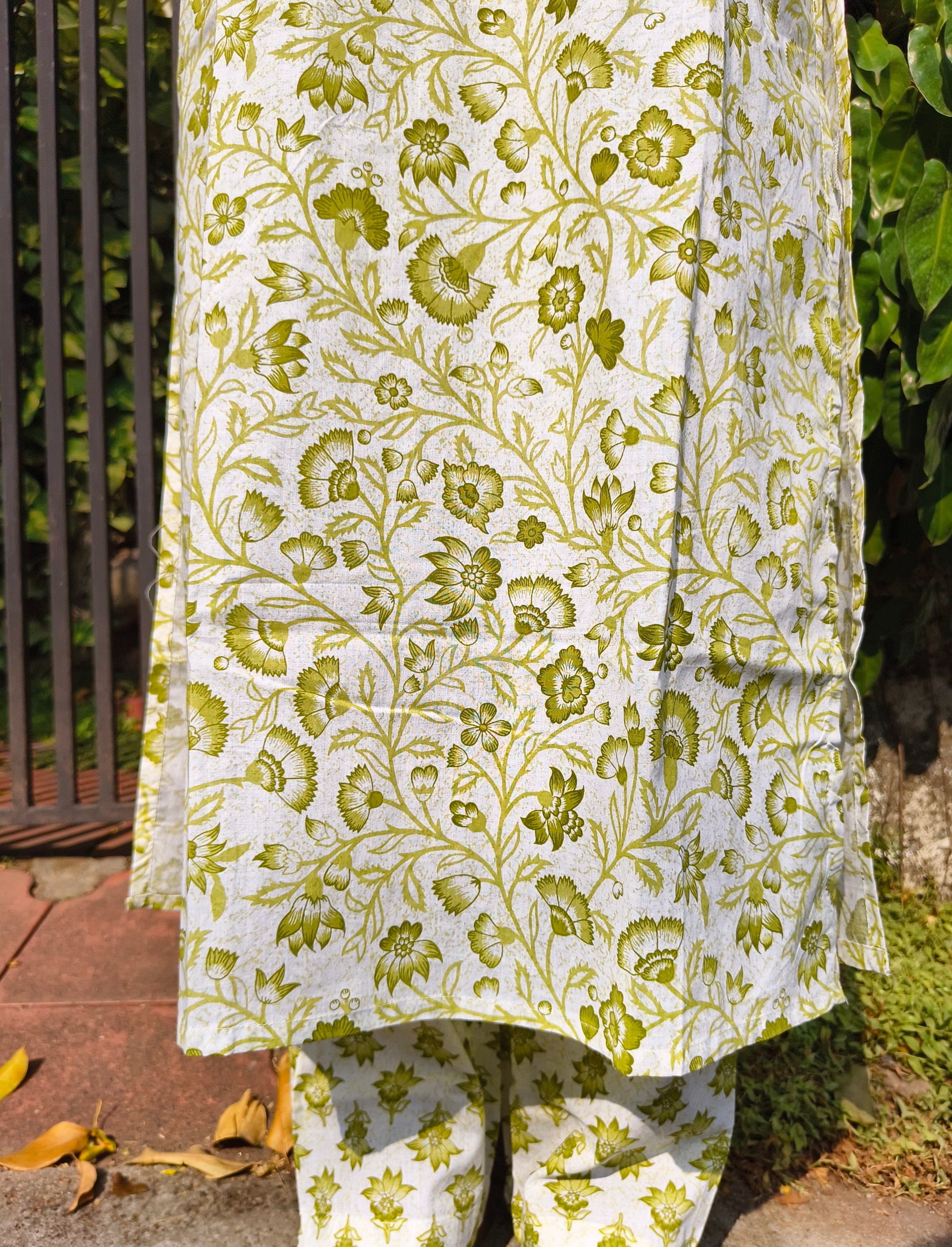 Off white cord-set with sage green print